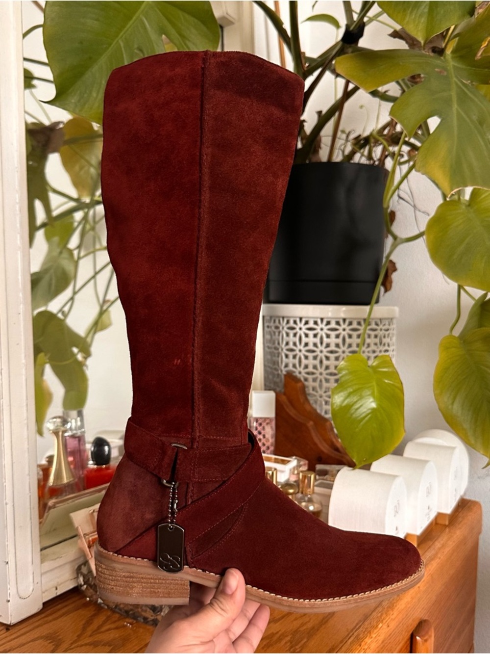 Jessica Simpson Women's Tall Suede Riding Boots in Deep Burgundy - Picture 4 of 9
